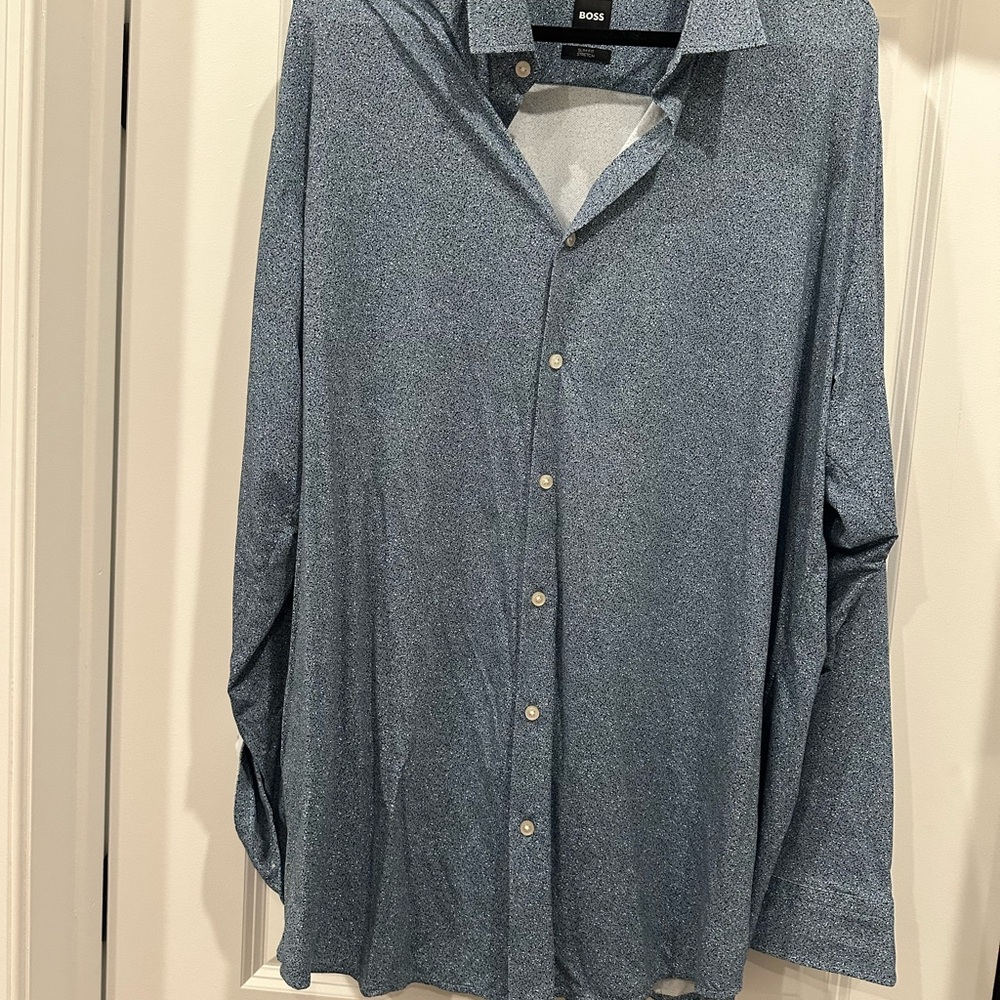 Boss Textured Blue Slim Fit Shirt